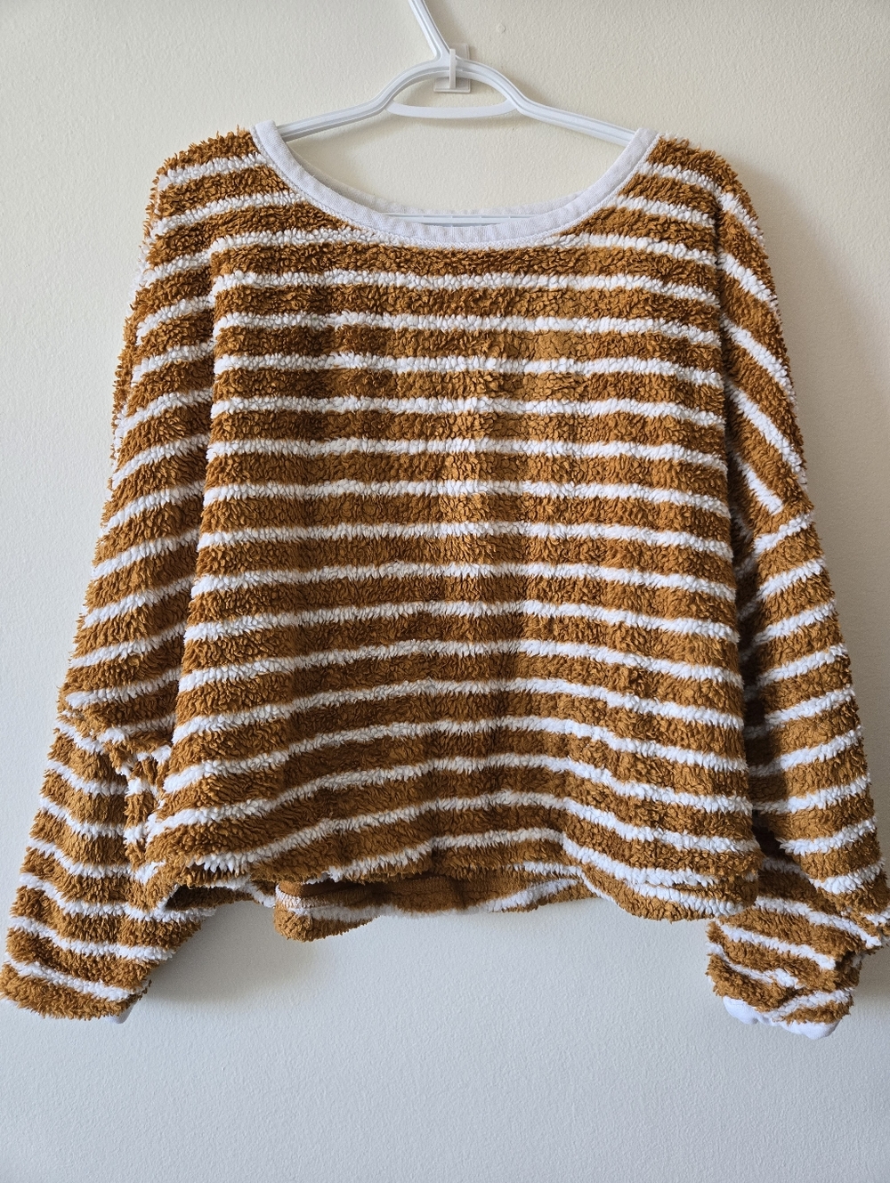 Free People M Mustard Yellow Striped Brenton pullover furry top